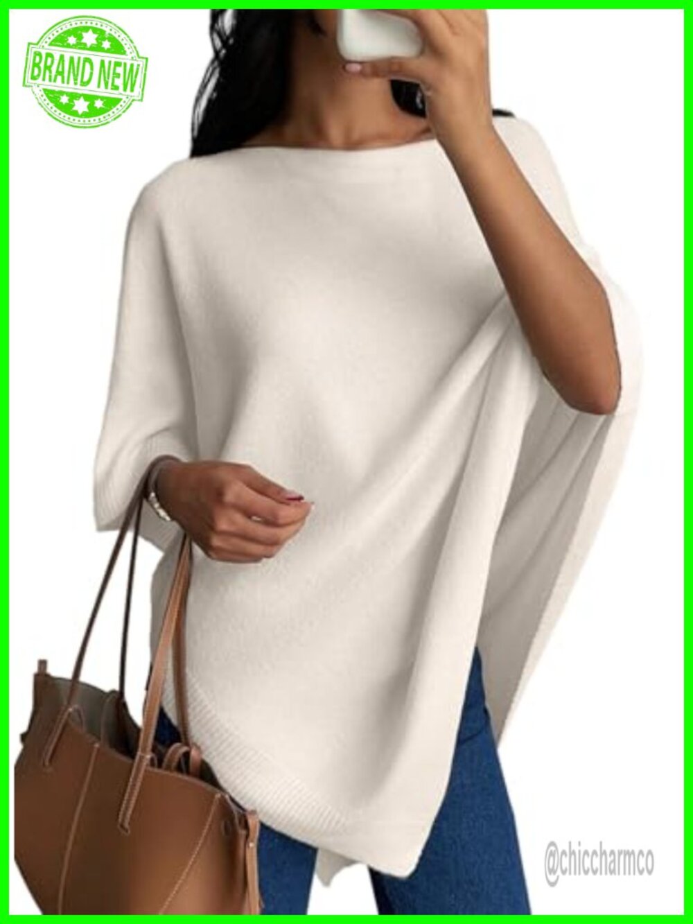 Knit Poncho Crew Neck Asymmetrical Shawl Wrap Lightweight Fall Top